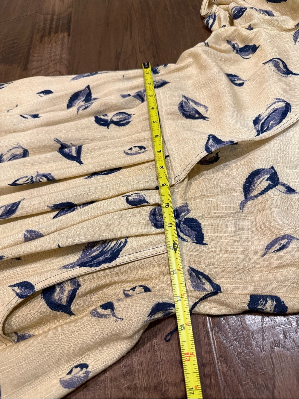 Vintage Leslie Fay Blue Leaf Print Midi Dress W/ Union Tag- Cream & Navy Sz 10 - Picture 8 of 10